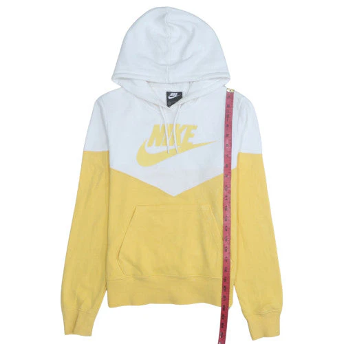 Nike Men's Yellow & White Pullover Hoodie Small Graphic Logo Cotton Blend - Image 2