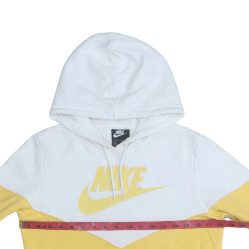 Nike Men's Yellow & White Pullover Hoodie Small Graphic Logo Cotton Blend - Image 3