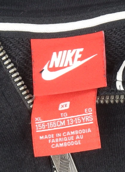 Nike Teens Black Full Zip Hoodie XL 13-15Y Cotton Blend Sportswear - Image 5