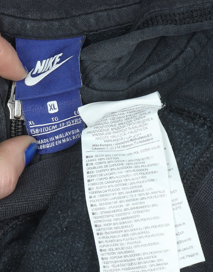 Nike Teens Black Full Zip Hoodie XL 13–15yrs Cotton Blend Fleece - Image 4