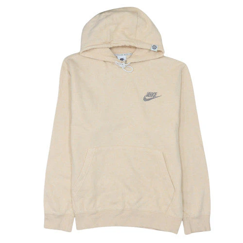 Nike Women Beige Pullover Hoodie L Cotton Blend Logo Hooded Sweatshirt