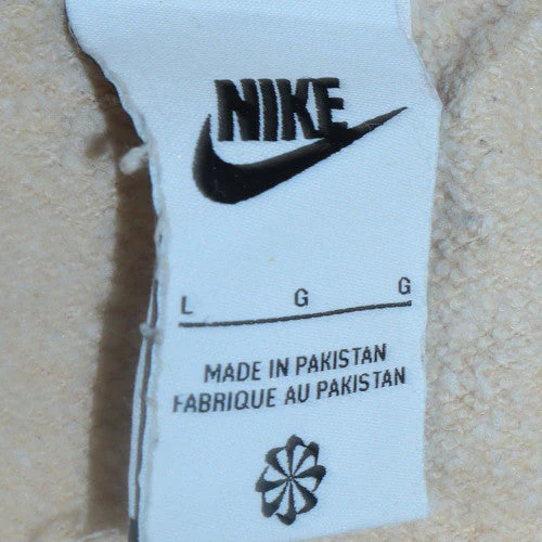 Nike Women Beige Pullover Hoodie L Cotton Blend Logo Hooded Sweatshirt - Image 6
