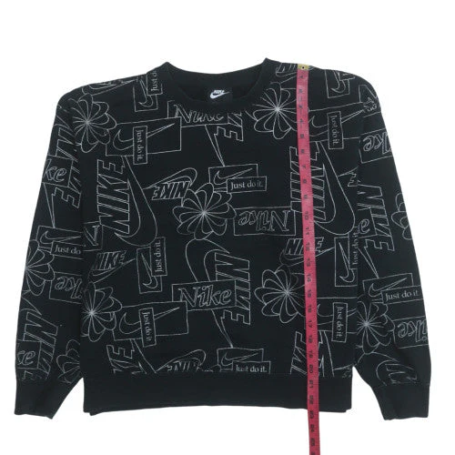 Nike Women Black Graphic Crew Neck Sweatshirt Size L Cotton Blend - Image 3