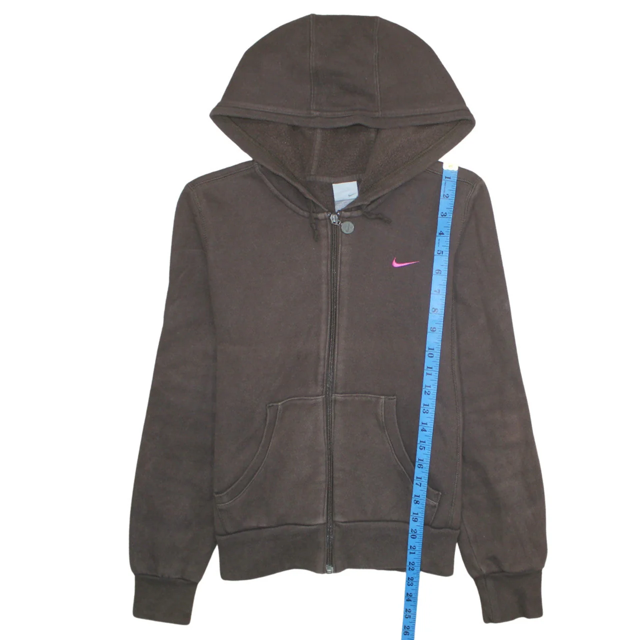 Nike Women Brown Full Zip Hoodie M Fleece Lined Casual Sweatshirt - Image 3