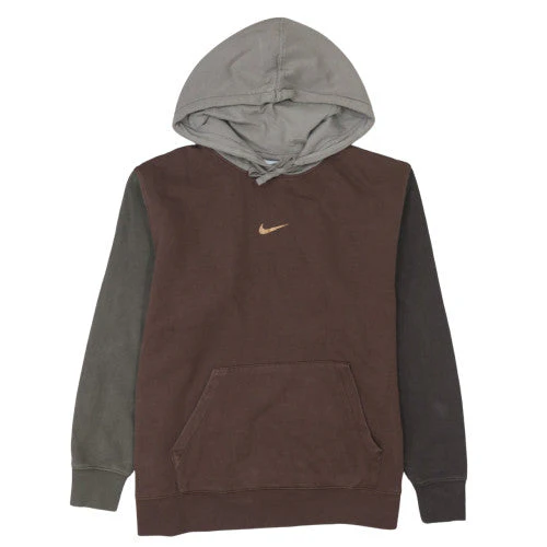 Nike Women Brown & Grey Pullover Hoodie L Logo Cotton Blend Casual