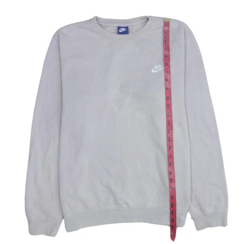 Nike Women Grey Cotton Blend Crew Neck Pullover Sweatshirt L - Image 3