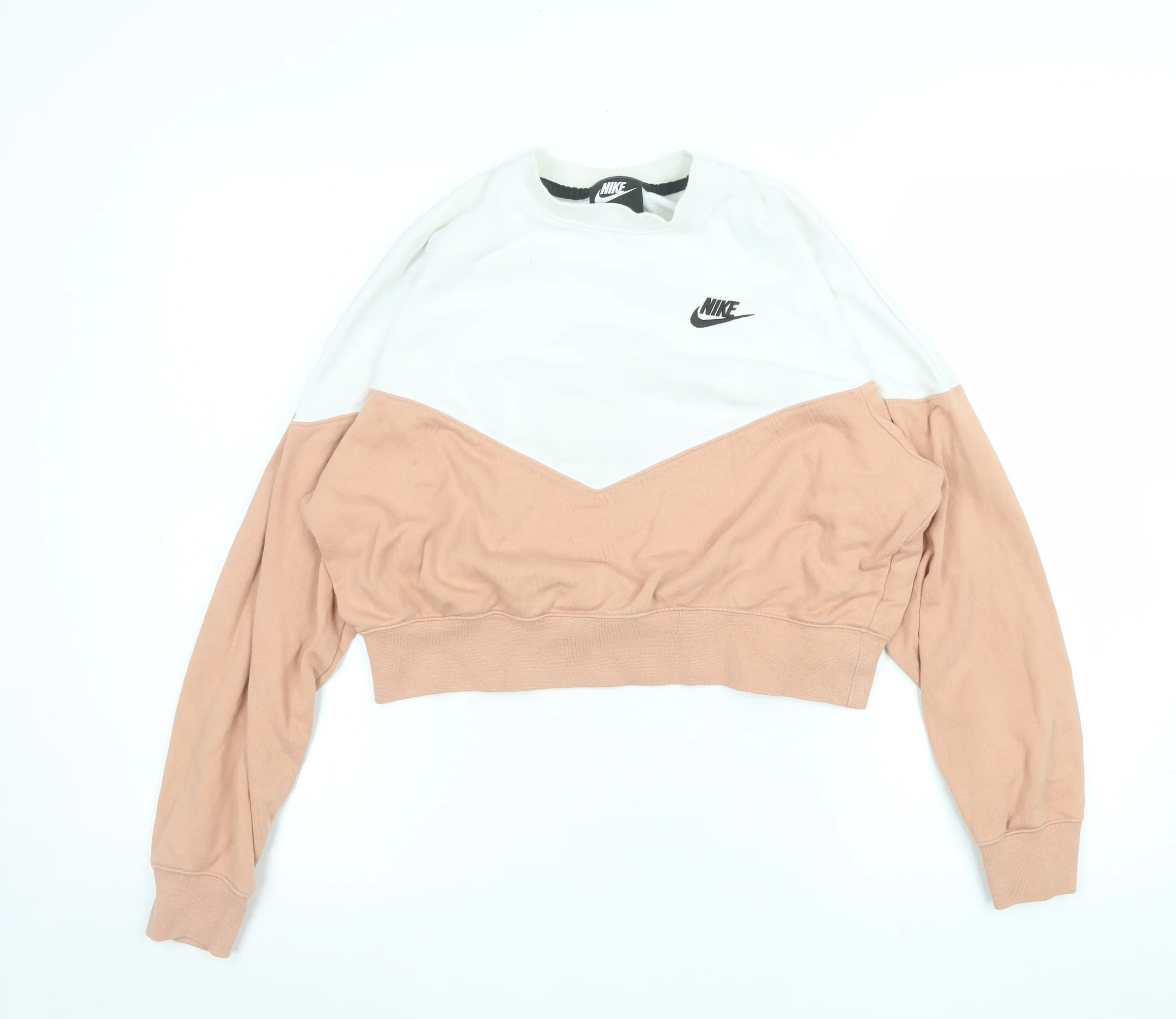 Nike Women’s Beige & White Colourblock Pullover Sweatshirt Size L