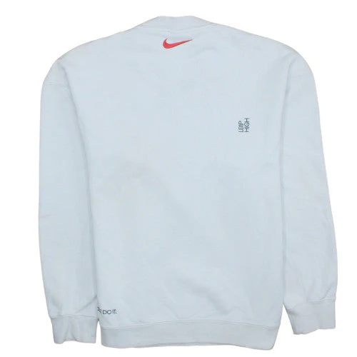 Nike Women White Cotton Crew Neck Sweatshirt L Logo Print - Image 4