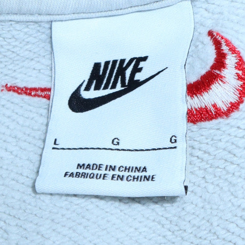 Nike Women White Cotton Crew Neck Sweatshirt L Logo Print - Image 5