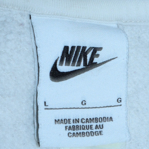 Nike Women White Crew Neck Pullover Sweatshirt L Logo Print Cotton Blend - Image 5