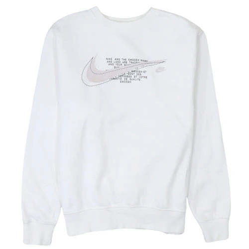 Nike Women White Medium Pullover Sweatshirt Crew Neck Graphic Logo