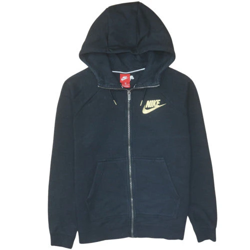 Nike Womens Black Full Zip Hoodie M Gold Logo Cotton Blend