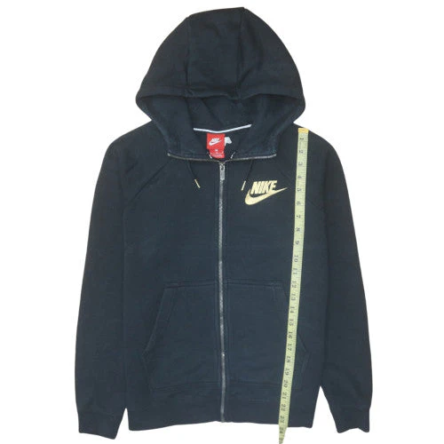 Nike Womens Black Full Zip Hoodie M Gold Logo Cotton Blend - Image 3