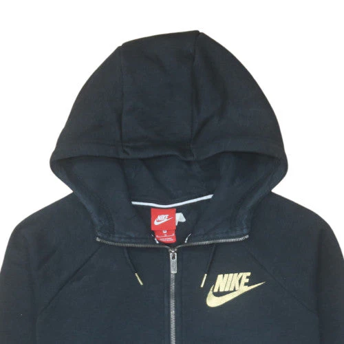 Nike Womens Black Full Zip Hoodie M Gold Logo Cotton Blend - Image 7