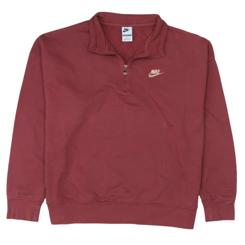 Nike Women's Red 1/2 Zip Oversized Fit Cotton Sweatshirt L