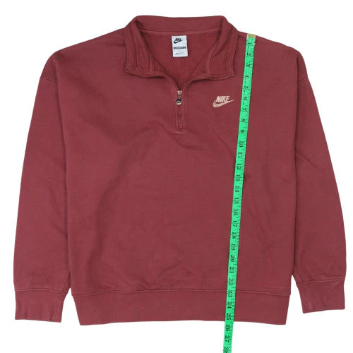Nike Women's Red 1/2 Zip Oversized Fit Cotton Sweatshirt L - Image 3