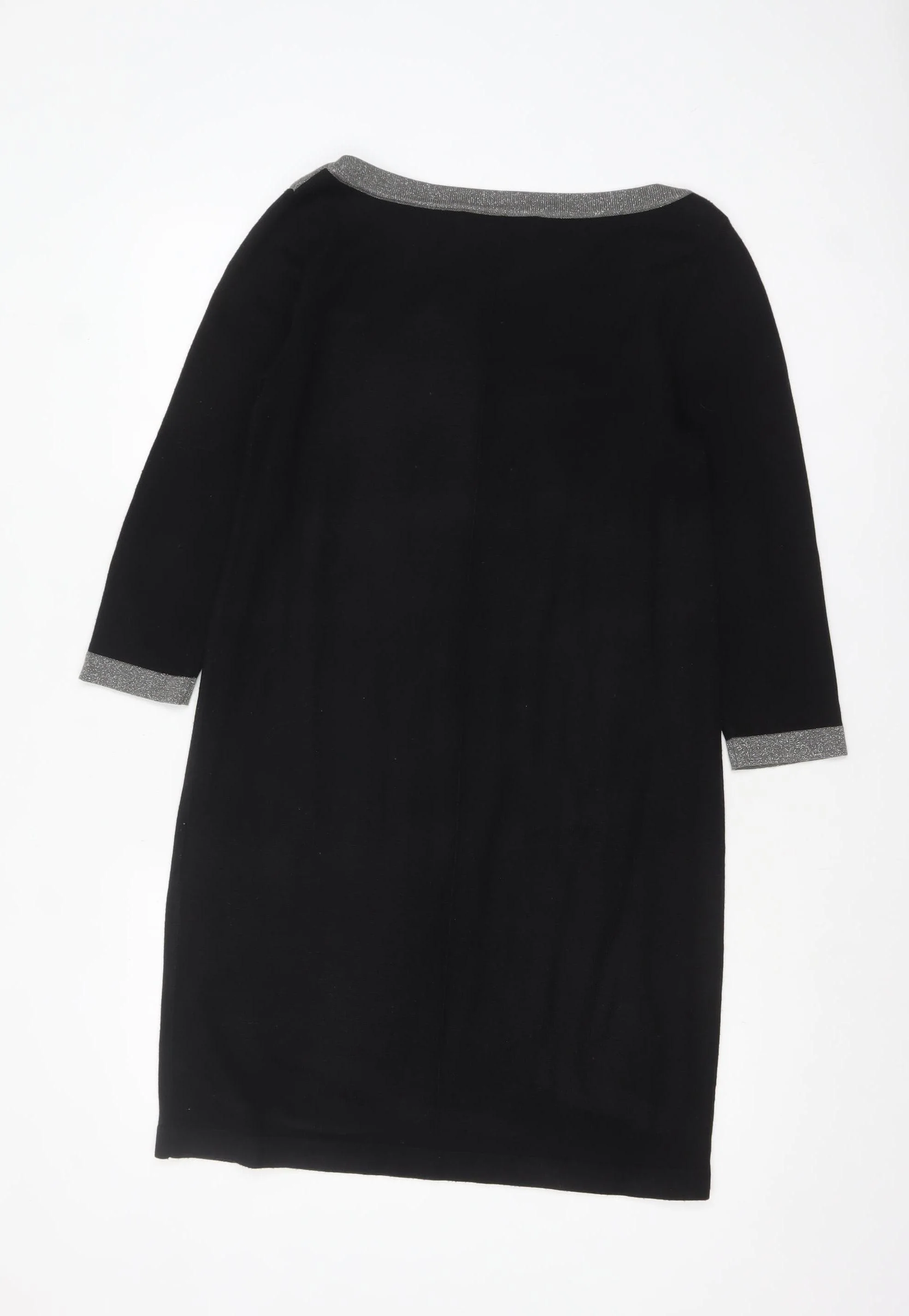 Nine West Women Black Shift Dress S Knit 3/4 Sleeve Bow Detail - Image 3