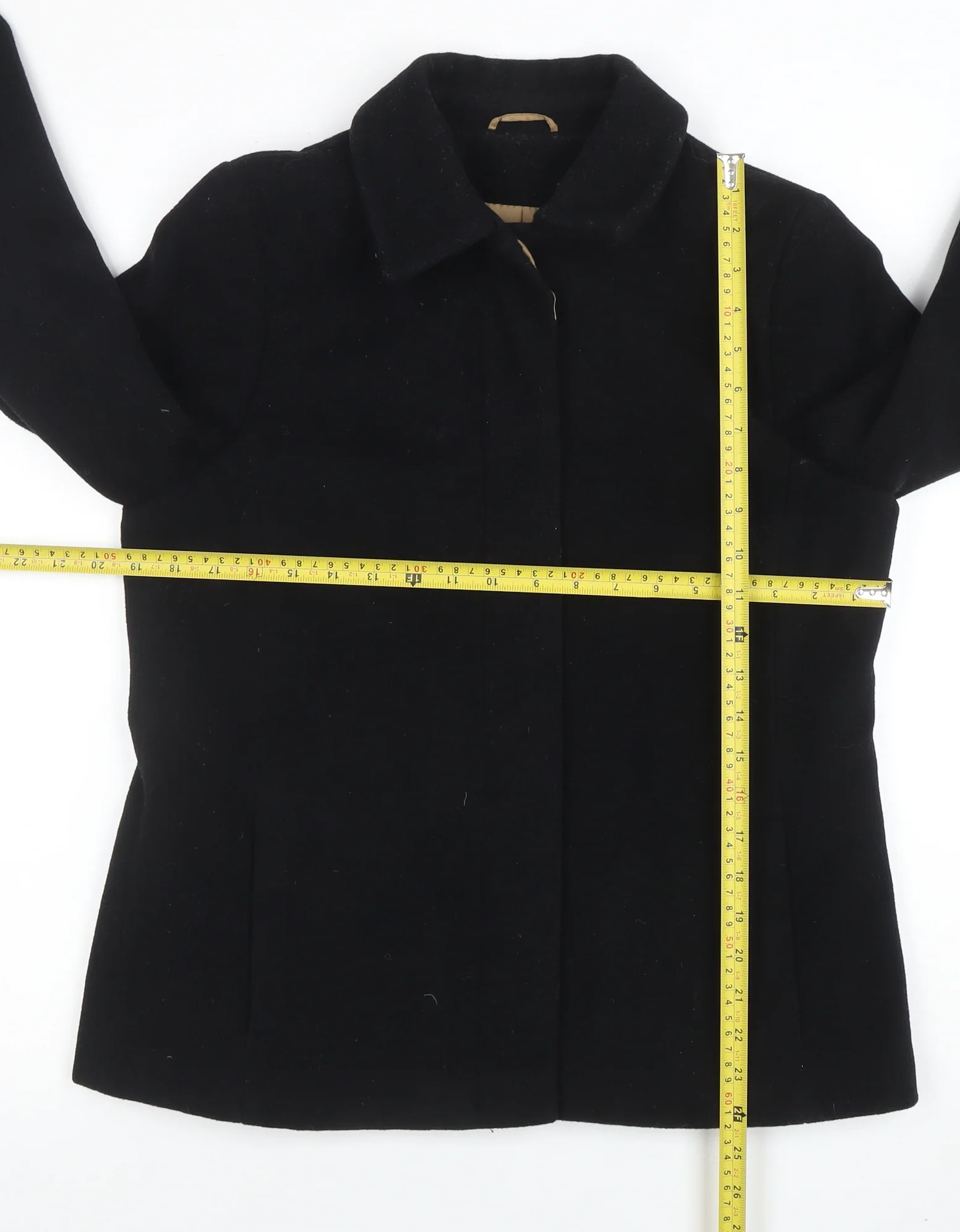 NL Collection Women's Black Wool Blend Mid-Length Overcoat Size 14 - Image 2