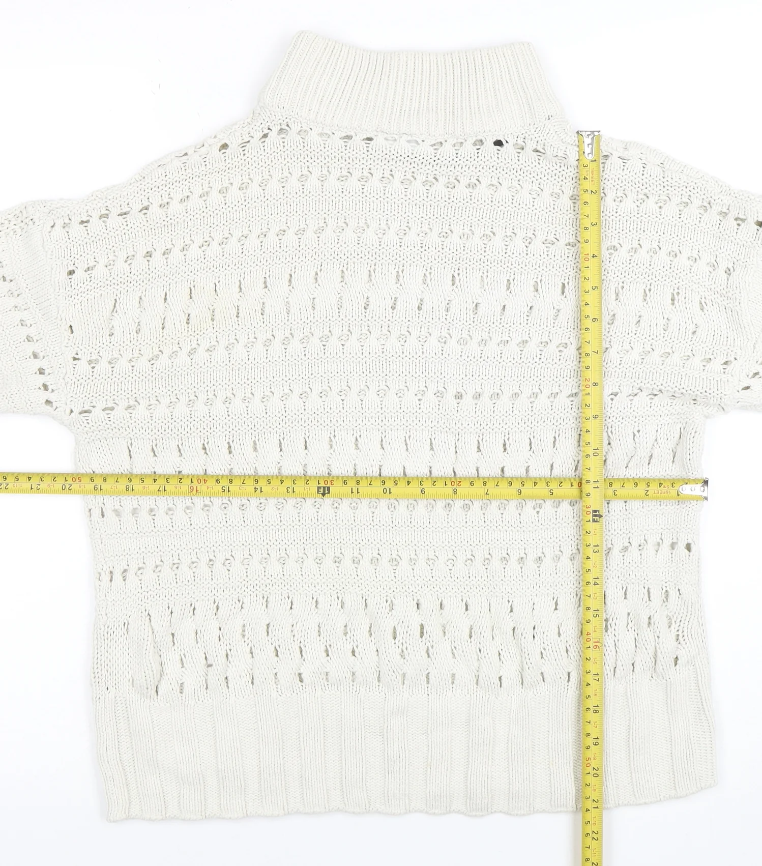 Noisy May Women Ivory High Neck Open Knit Cotton Jumper Size M - Image 2