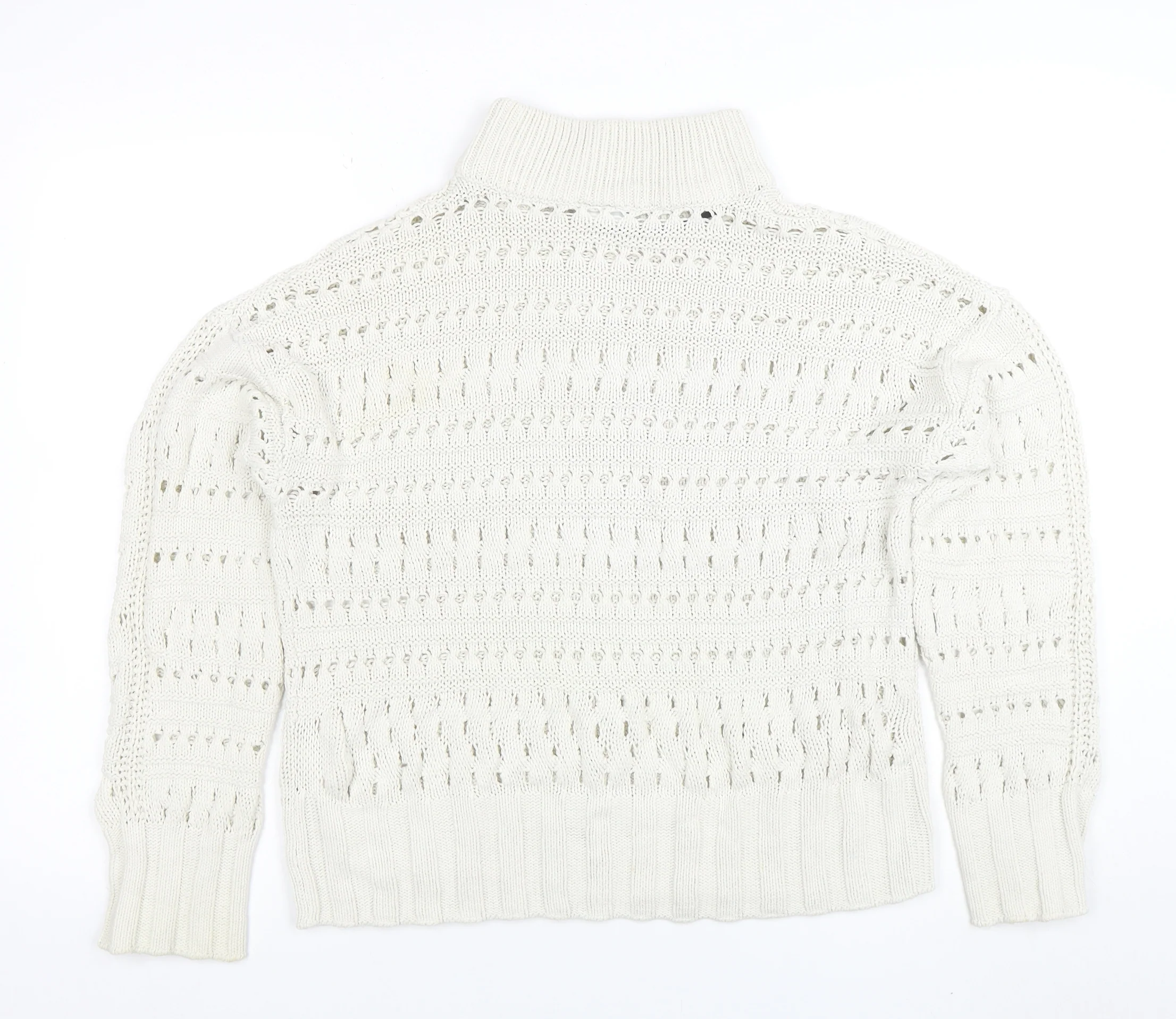 Noisy May Women Ivory High Neck Open Knit Cotton Jumper Size M - Image 3