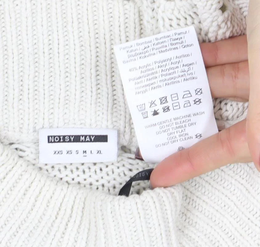 Noisy May Women Ivory High Neck Open Knit Cotton Jumper Size M - Image 4