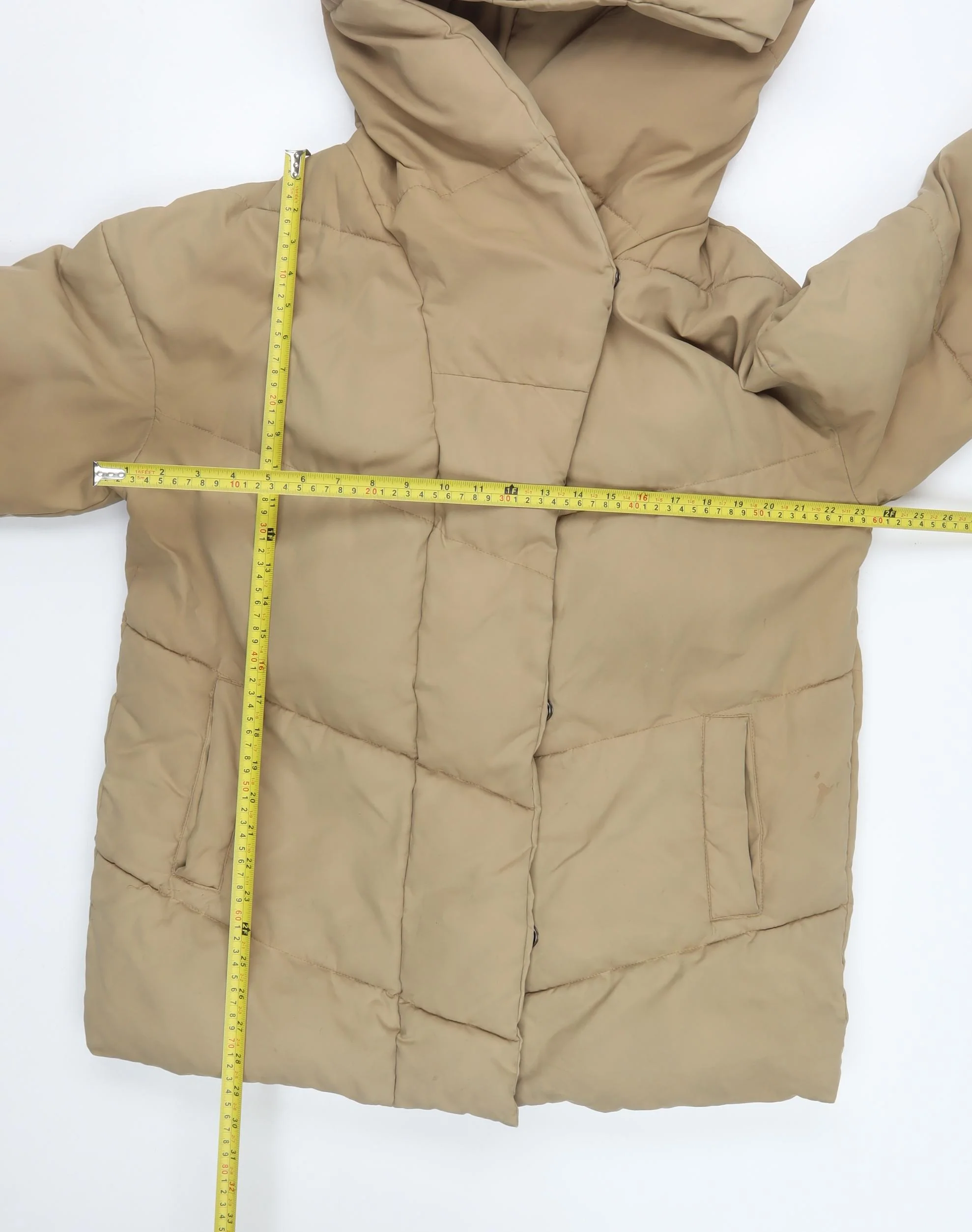 Noisy May Women’s Beige L Hooded Puffer Jacket with Zip Pockets - Image 2