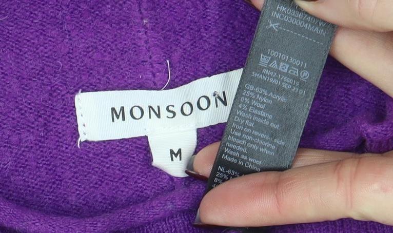 NOOSNOW Womens Purple Wool Blend Mock Neck Long Sleeve Jumper M - Image 4