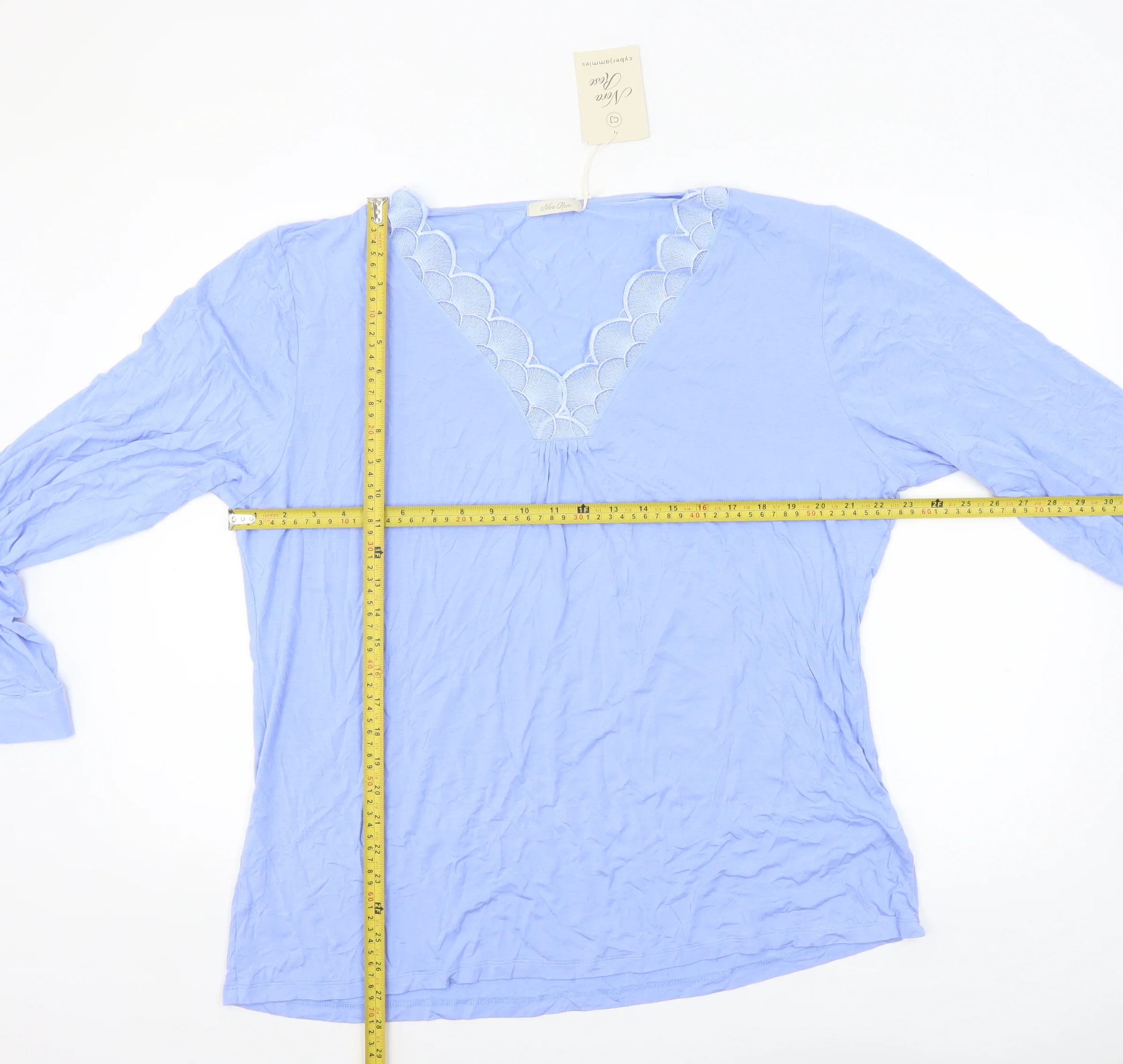 Nora Rose Womens Blue Long Sleeve V-Neck Tunic Top Size 24 - Image 2