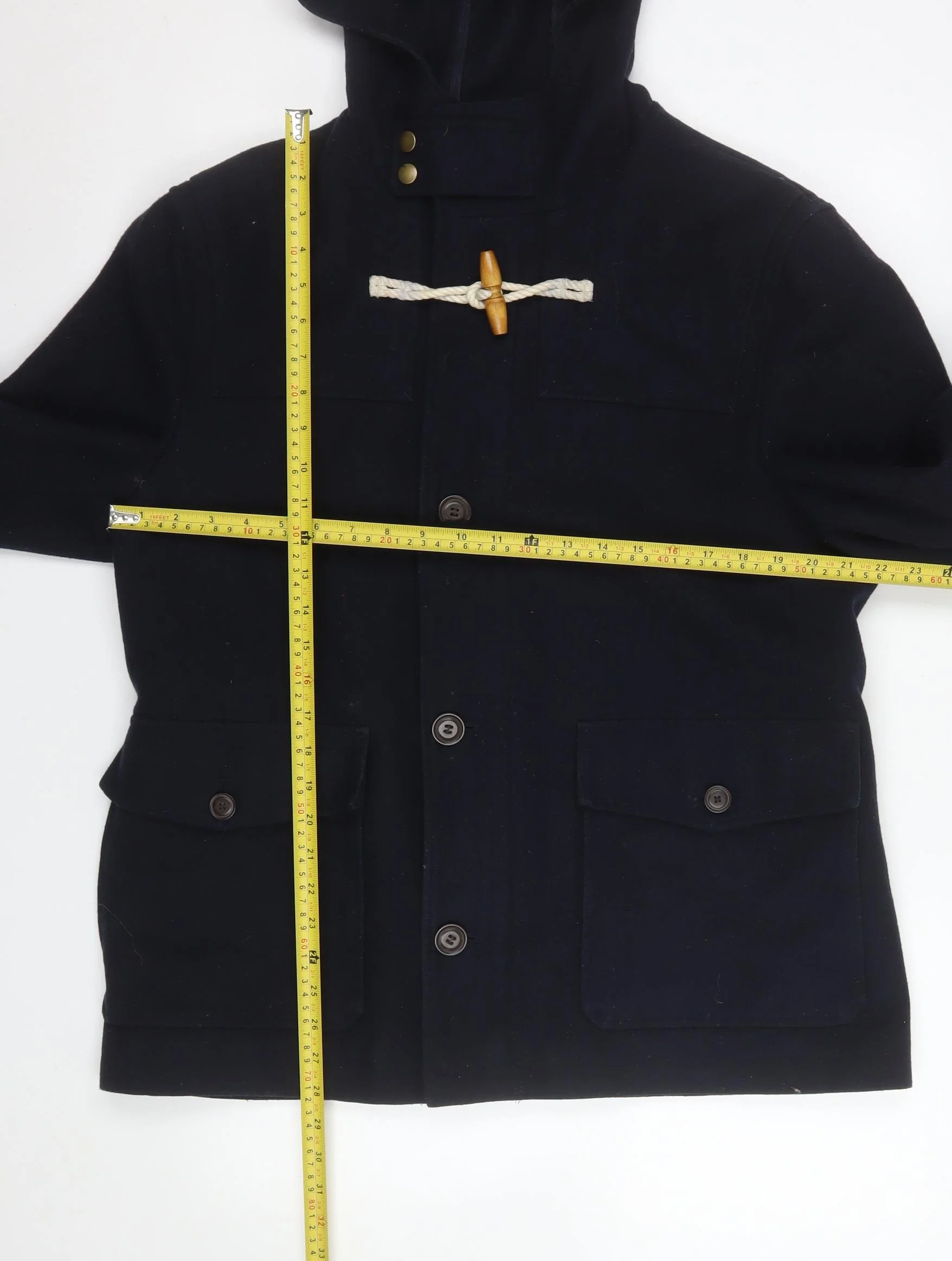 North Coast Men’s Blue Wool Hooded Duffle Coat Size M - Image 2