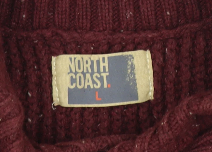 North Coast Men’s Red Roll Neck Chunky Knit Cotton Wool Jumper Size L - Image 4