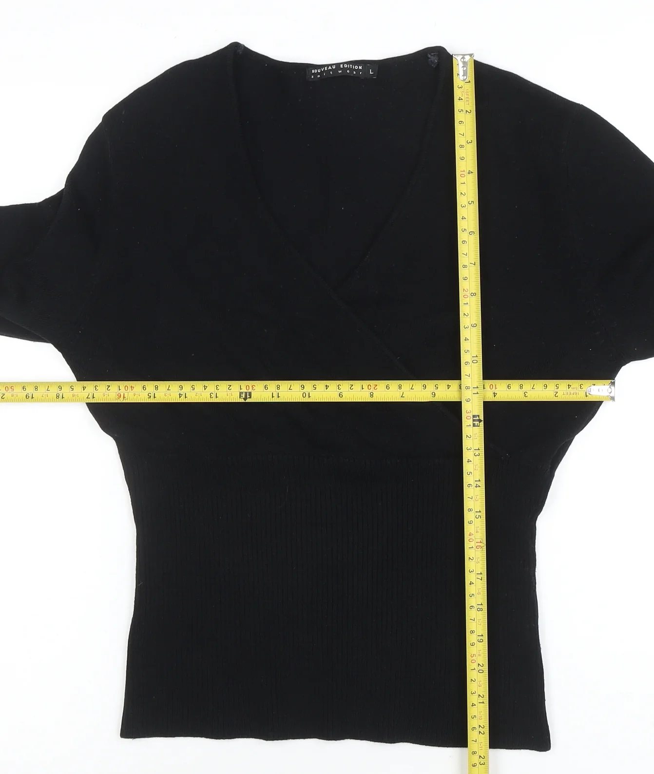 Nouveau Edition Women's Black V-Neck Slim Knit Jumper Size L - Image 2