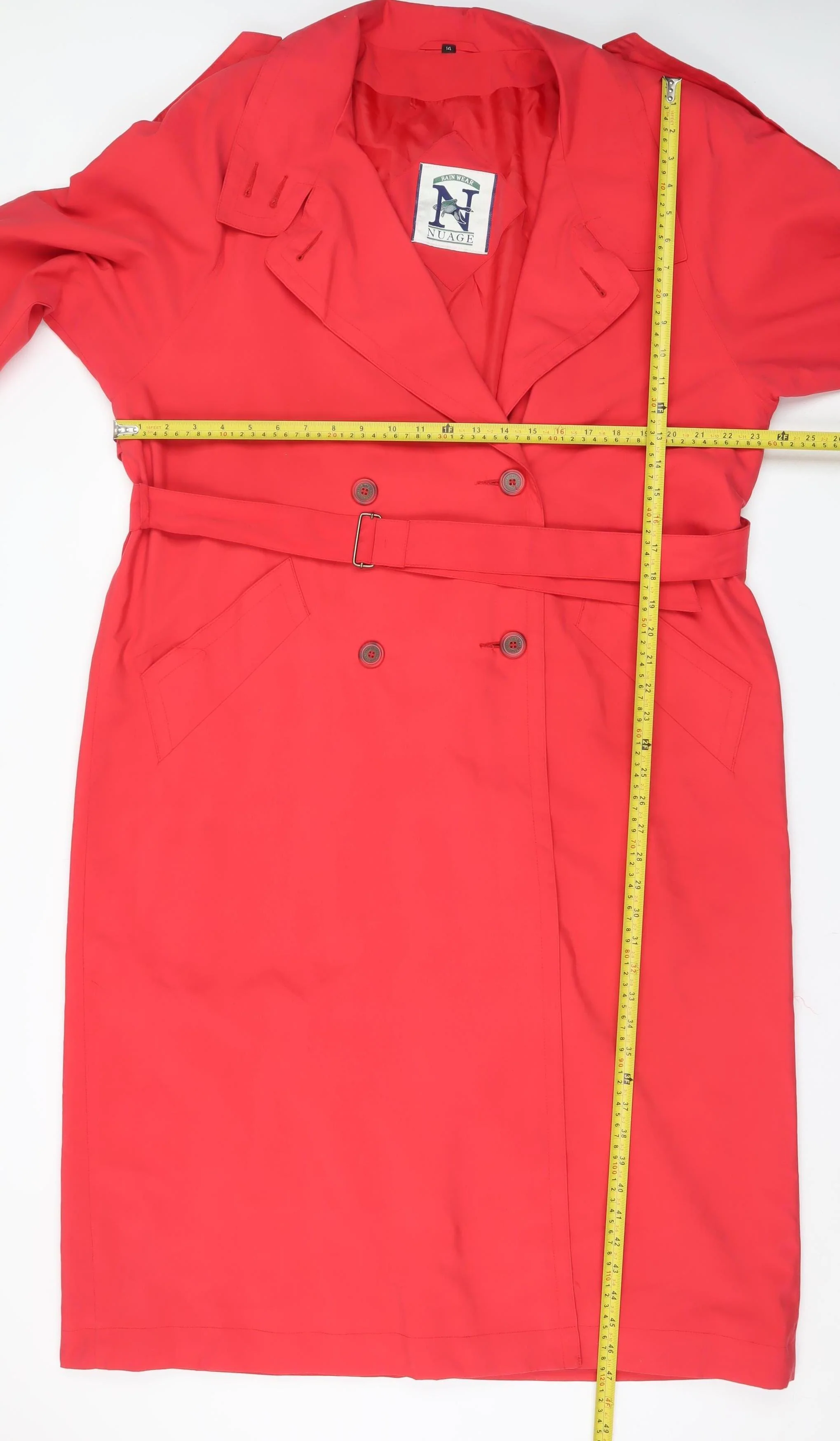Nuage Women Red Long Trench Coat Belted Waterproof Size 14 - Image 2