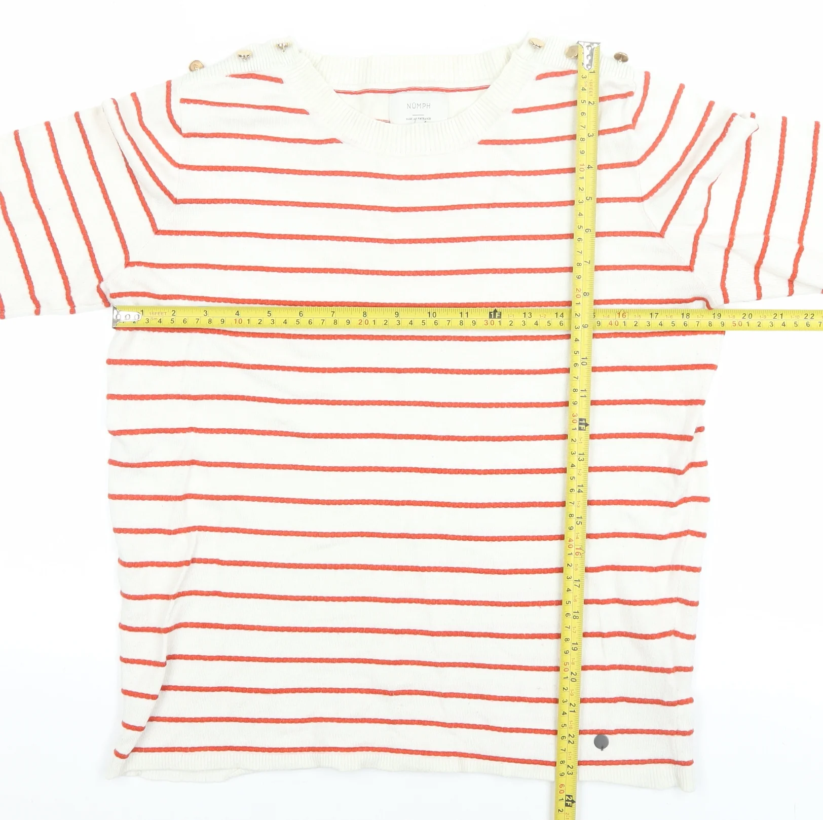 Nümph Women Ivory Red Striped Crew Neck Pullover Jumper M - Image 2