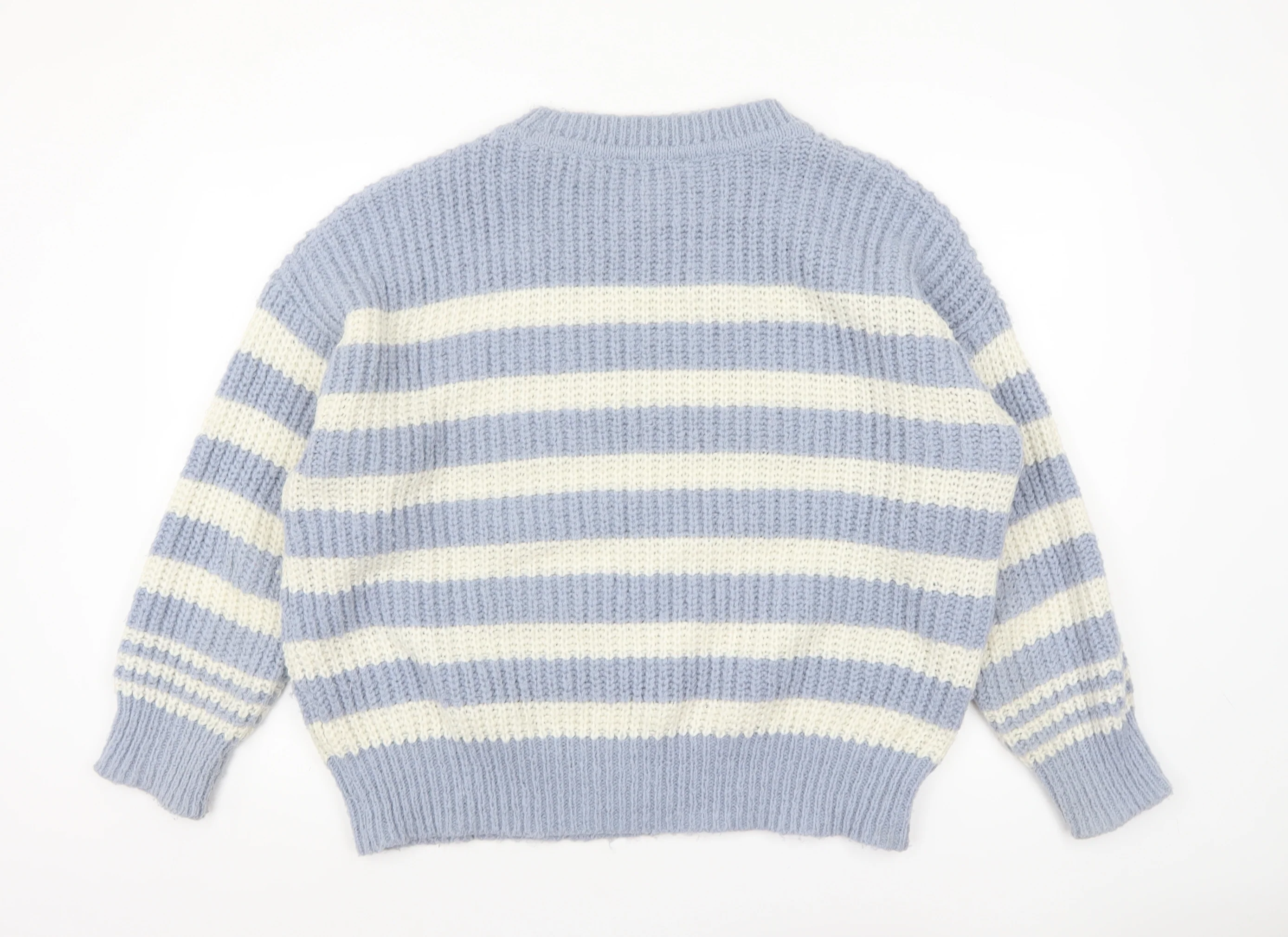 Nutmeg Women Blue White Striped Chunky Knit Pullover Jumper Size 16/18 - Image 3