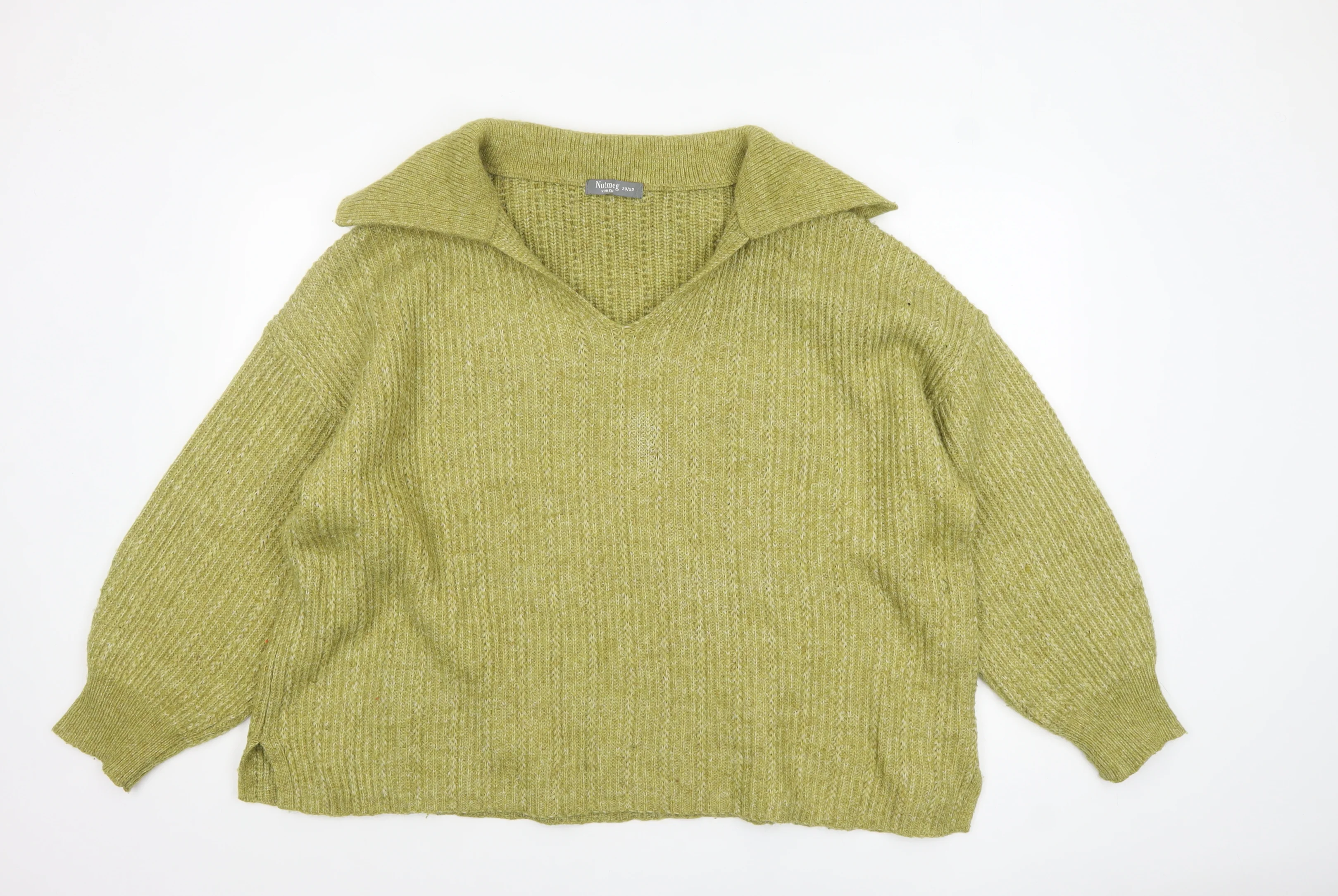 Nutmeg Women Green V-Neck Chunky Knit Pullover Jumper Size 20