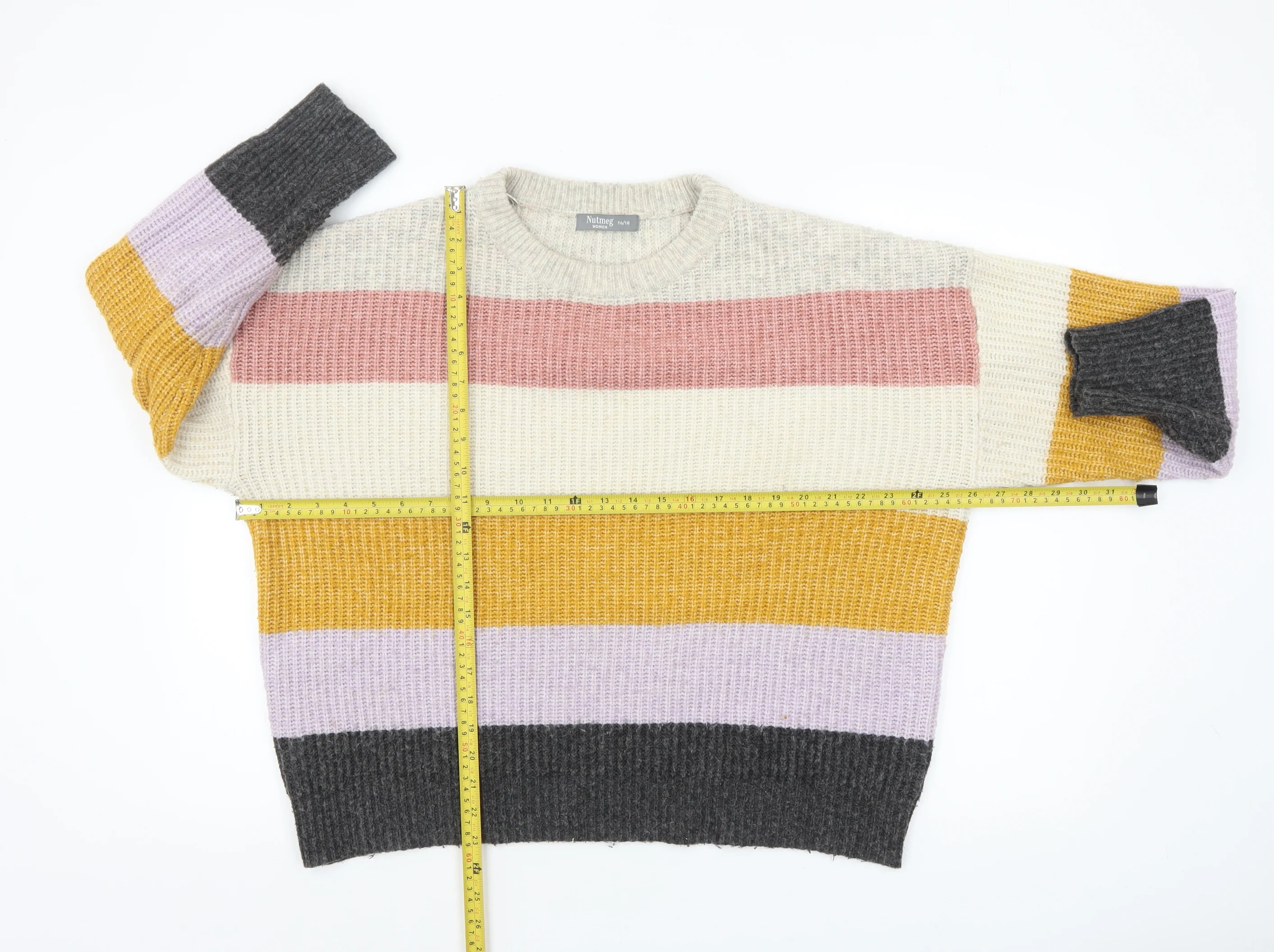 Nutmeg Women Multicoloured Striped Chunky Knit Jumper Size 16-18 - Image 2