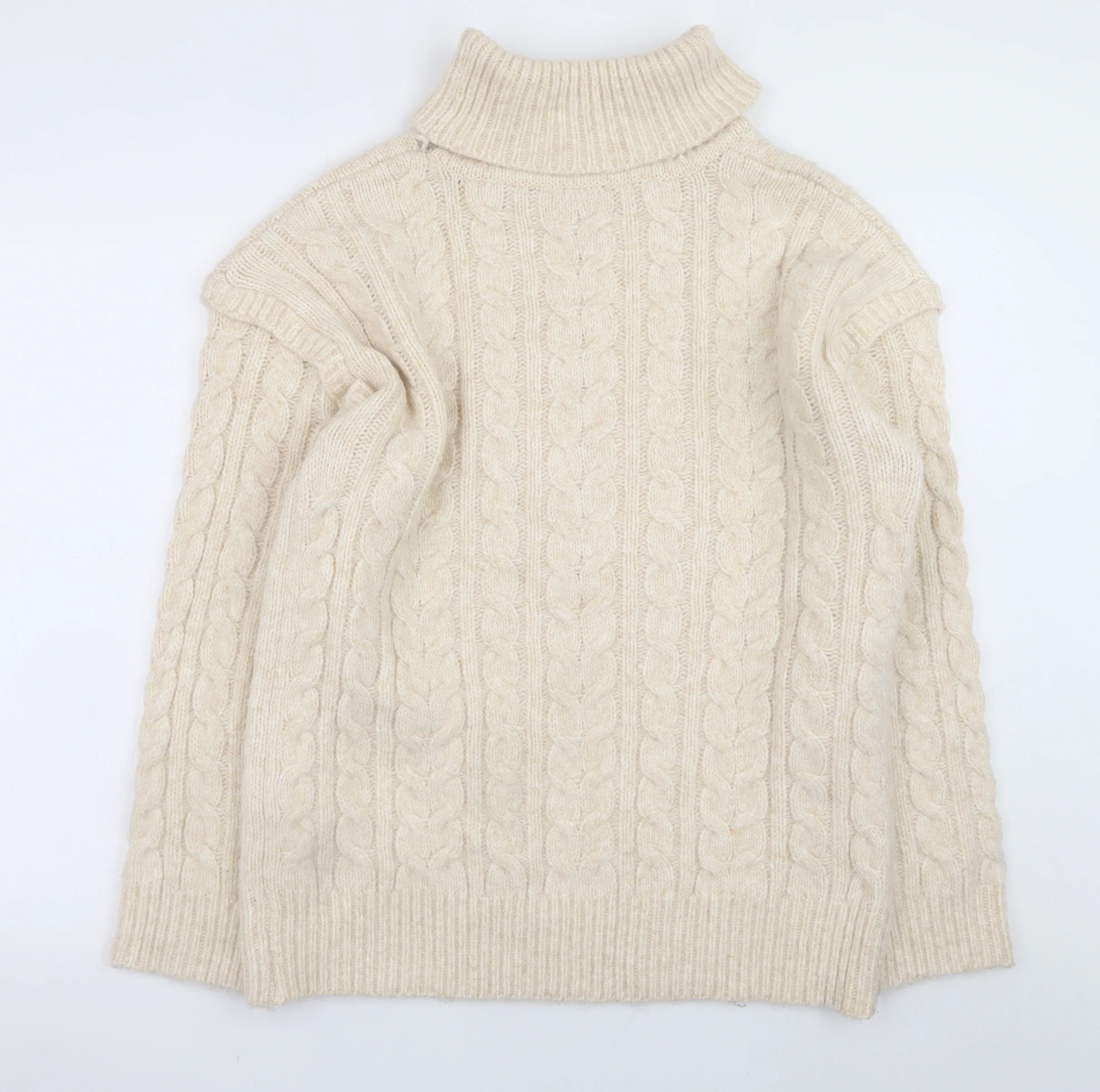 Nutmeg Womens Beige Roll Neck Cable Knit Jumper Size 14 - Image 3