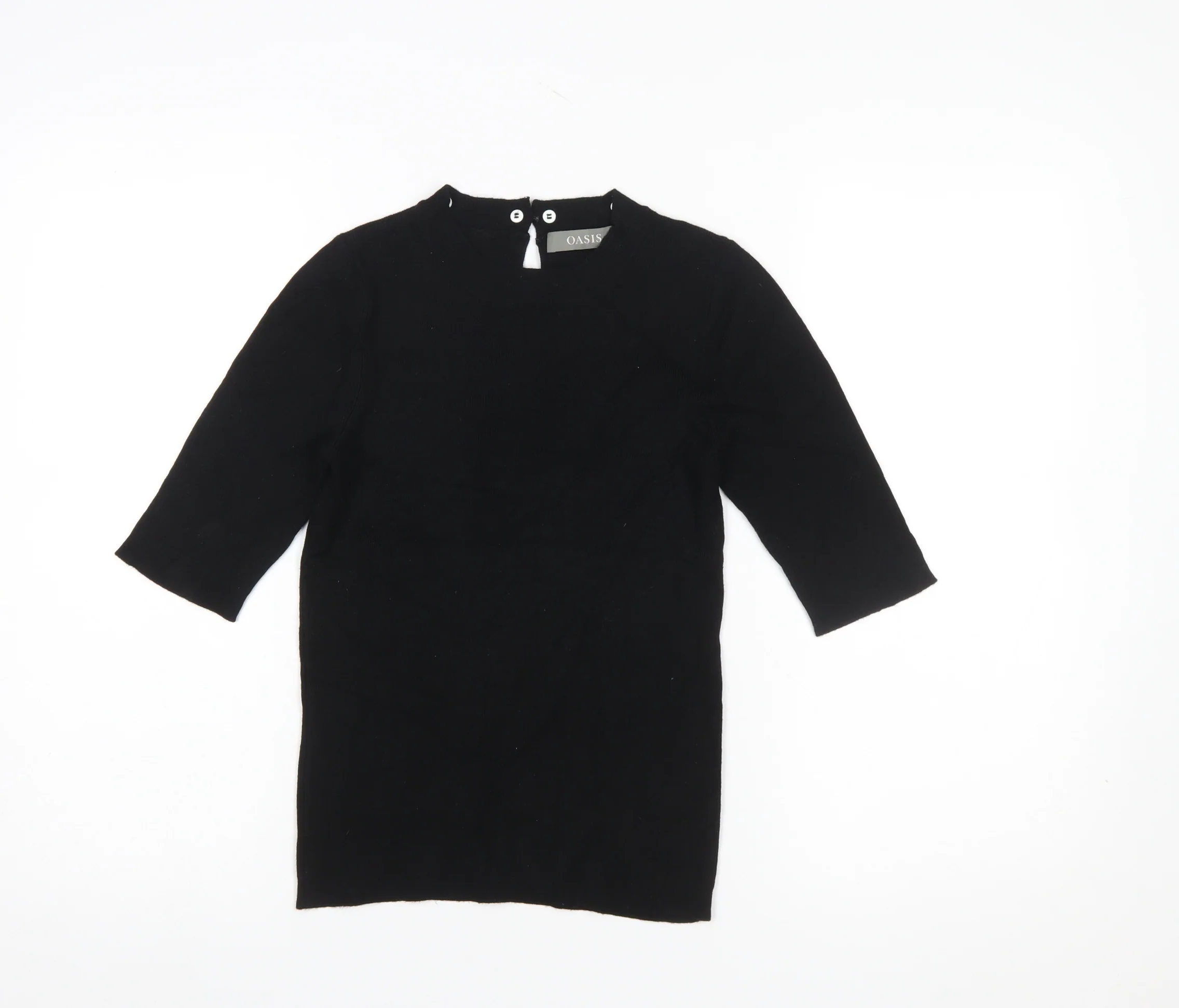 Oasis Women Black Knit Crew Neck 3/4 Sleeve Blouse Size 8
