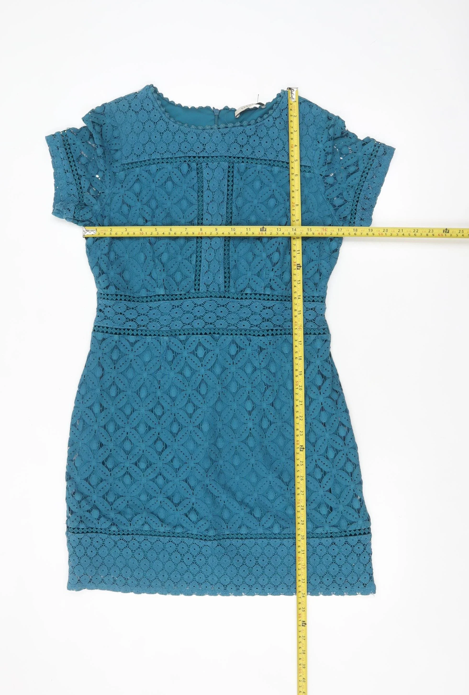 Oasis Women Blue Short Sleeve Lace Sheath Dress Size M - Image 2