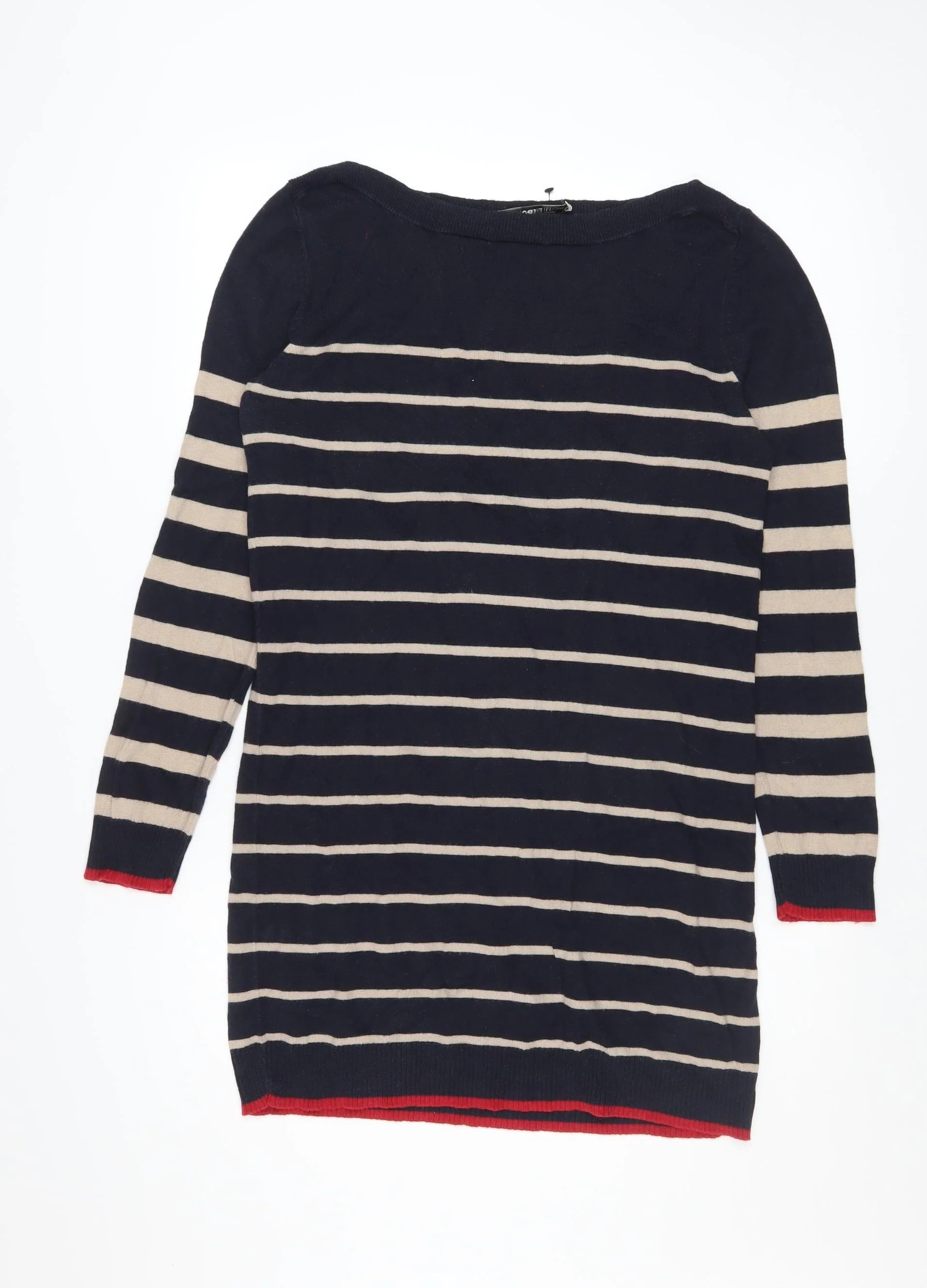 Oasis Women Blue Striped Jumper Dress M Long Sleeve Knit Casual