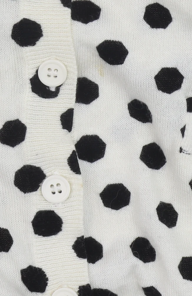 Oasis Women Ivory Black Polka Dot Cotton Cardigan Size S - Image 6