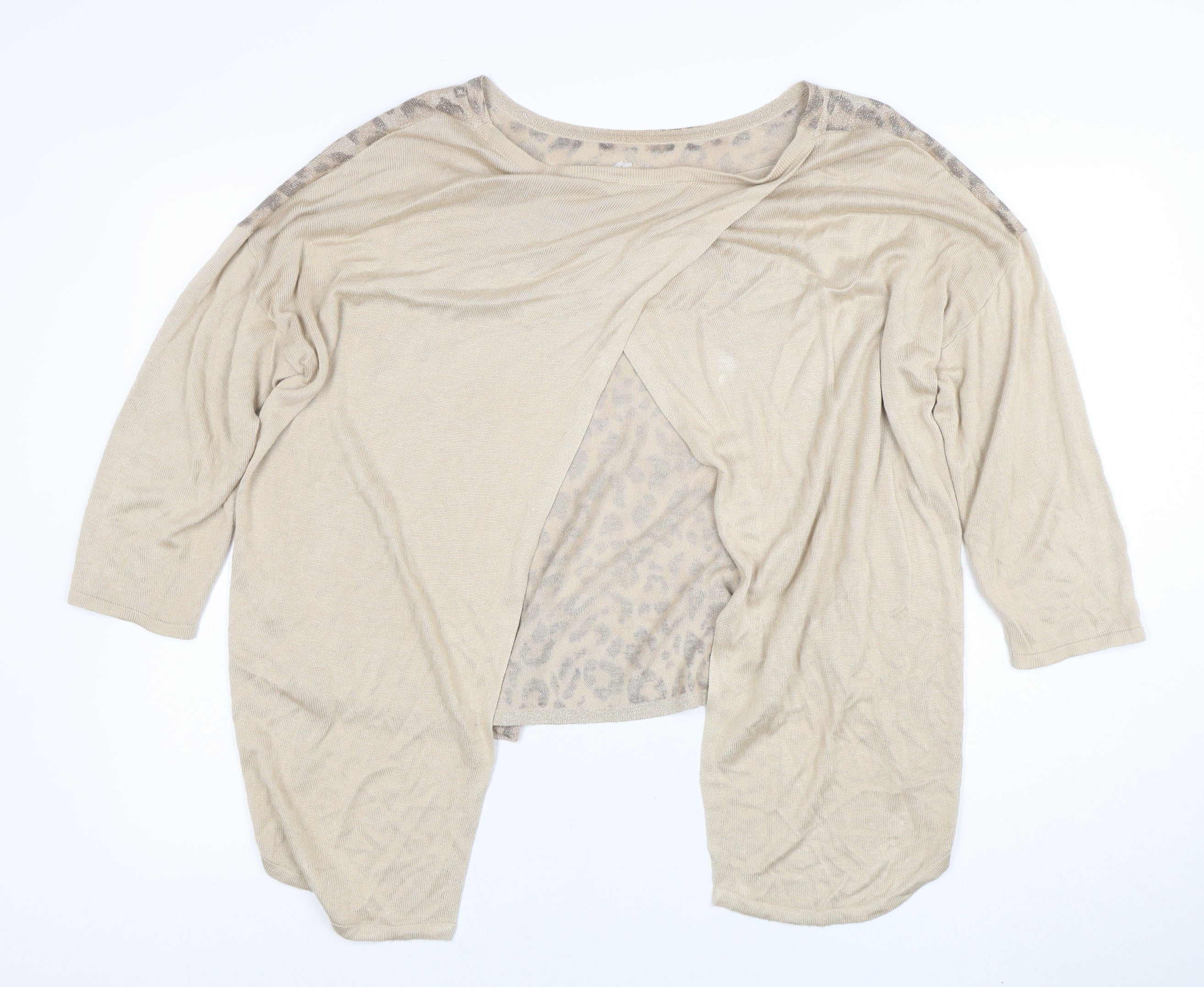 Oasis Women’s Beige Leopard Knit Wrap Top Size L 3/4 Sleeve - Image 3