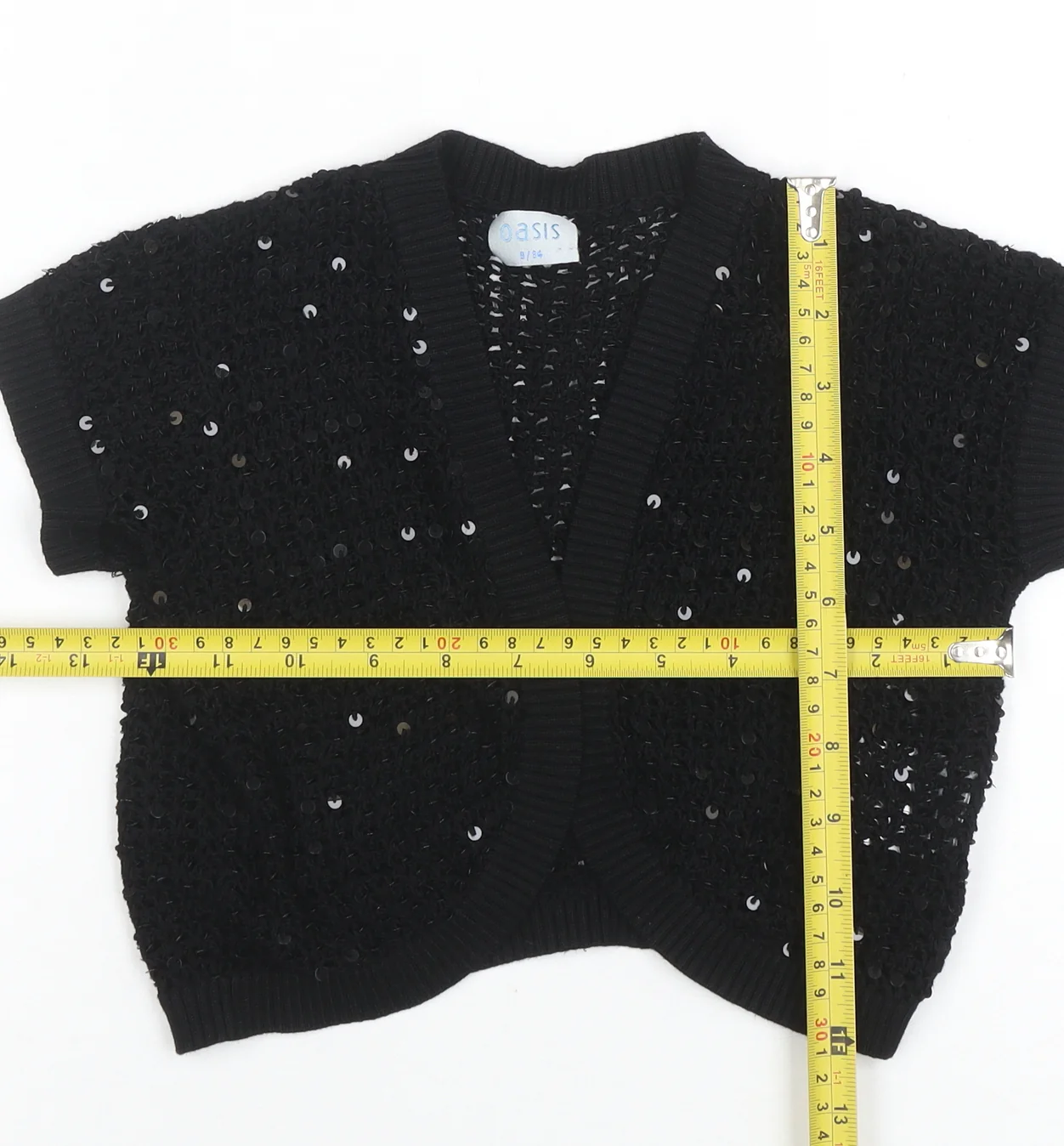 Oasis Women’s Black Sequin Open-Knit Cardigan Size 8 - Image 2