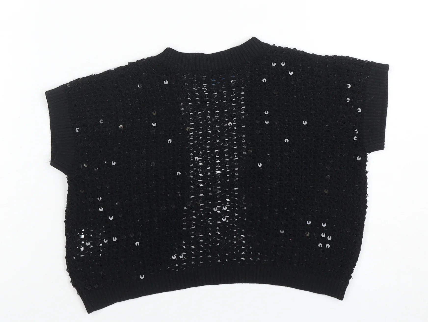 Oasis Women’s Black Sequin Open-Knit Cardigan Size 8 - Image 3