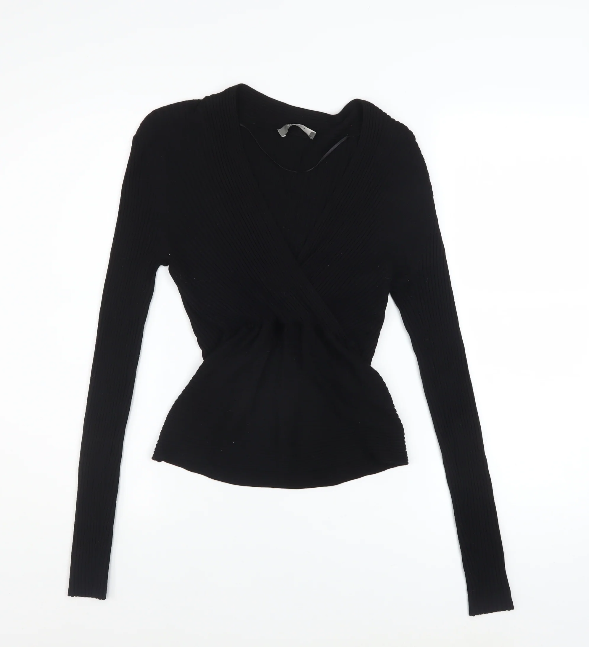 Oasis Women’s Black Wrap Knit V-Neck Jumper Size M