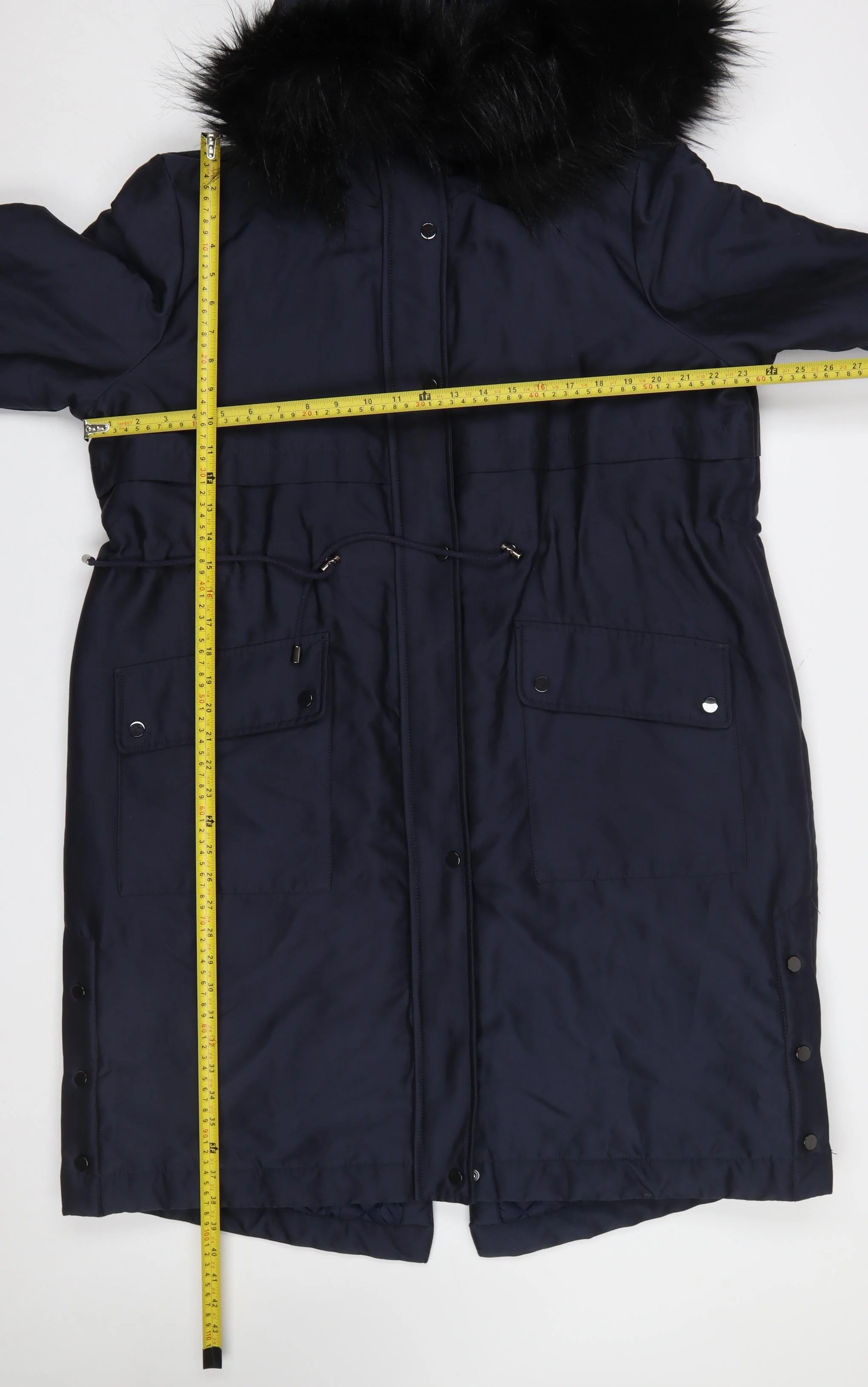 Oasis Women’s Blue XL Hooded Long Parka Coat with Faux Fur Trim - Image 2