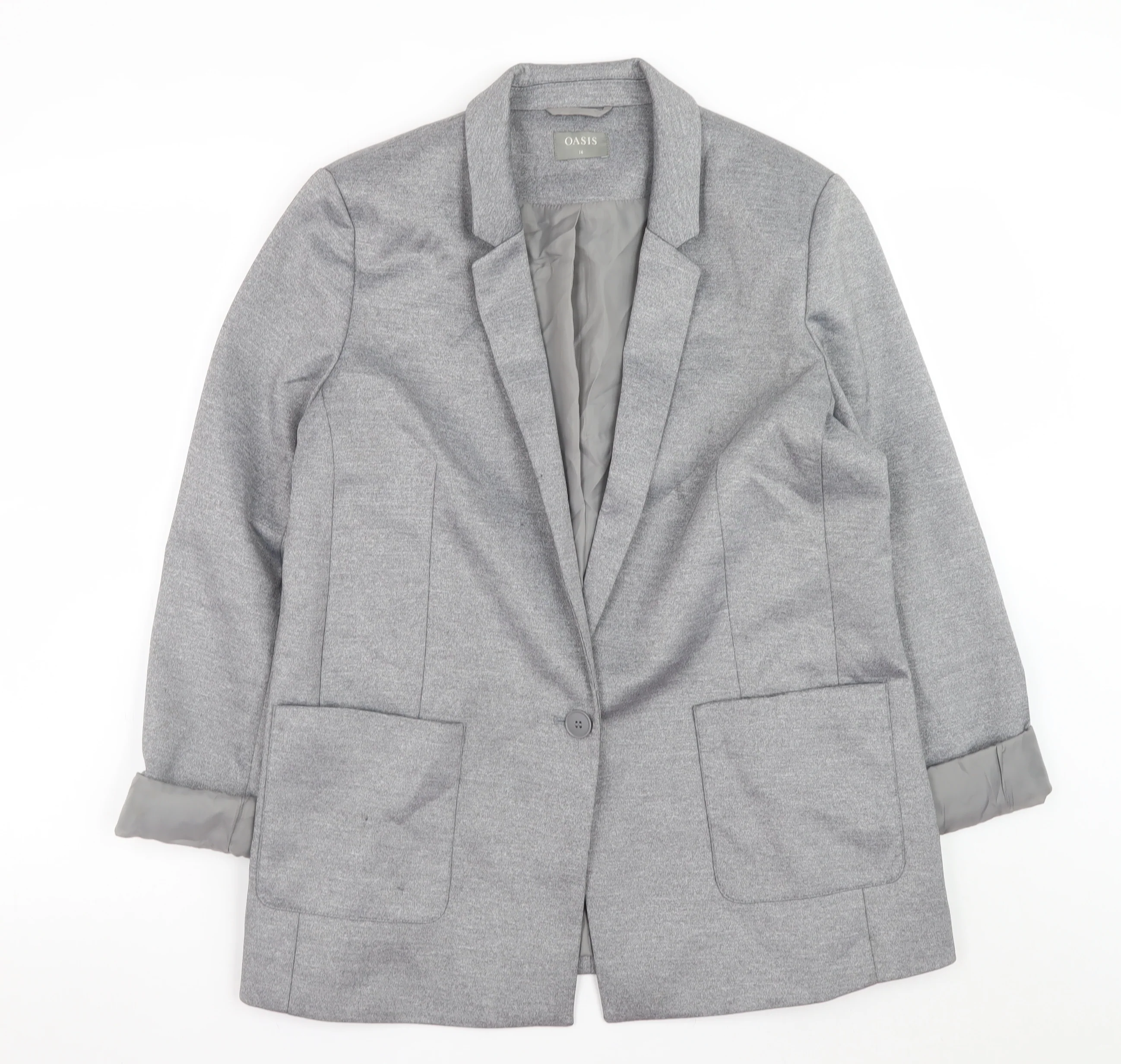 Oasis Women’s Grey Blazer Jacket UK 16 Lined Single-Breasted Workwear