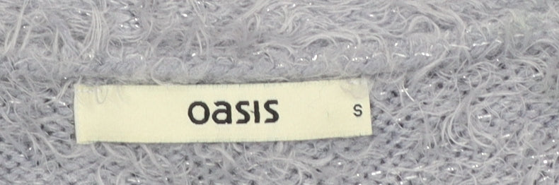 Oasis Women’s Grey Fuzzy Open Knit Long Sleeve Cardigan Size S - Image 4