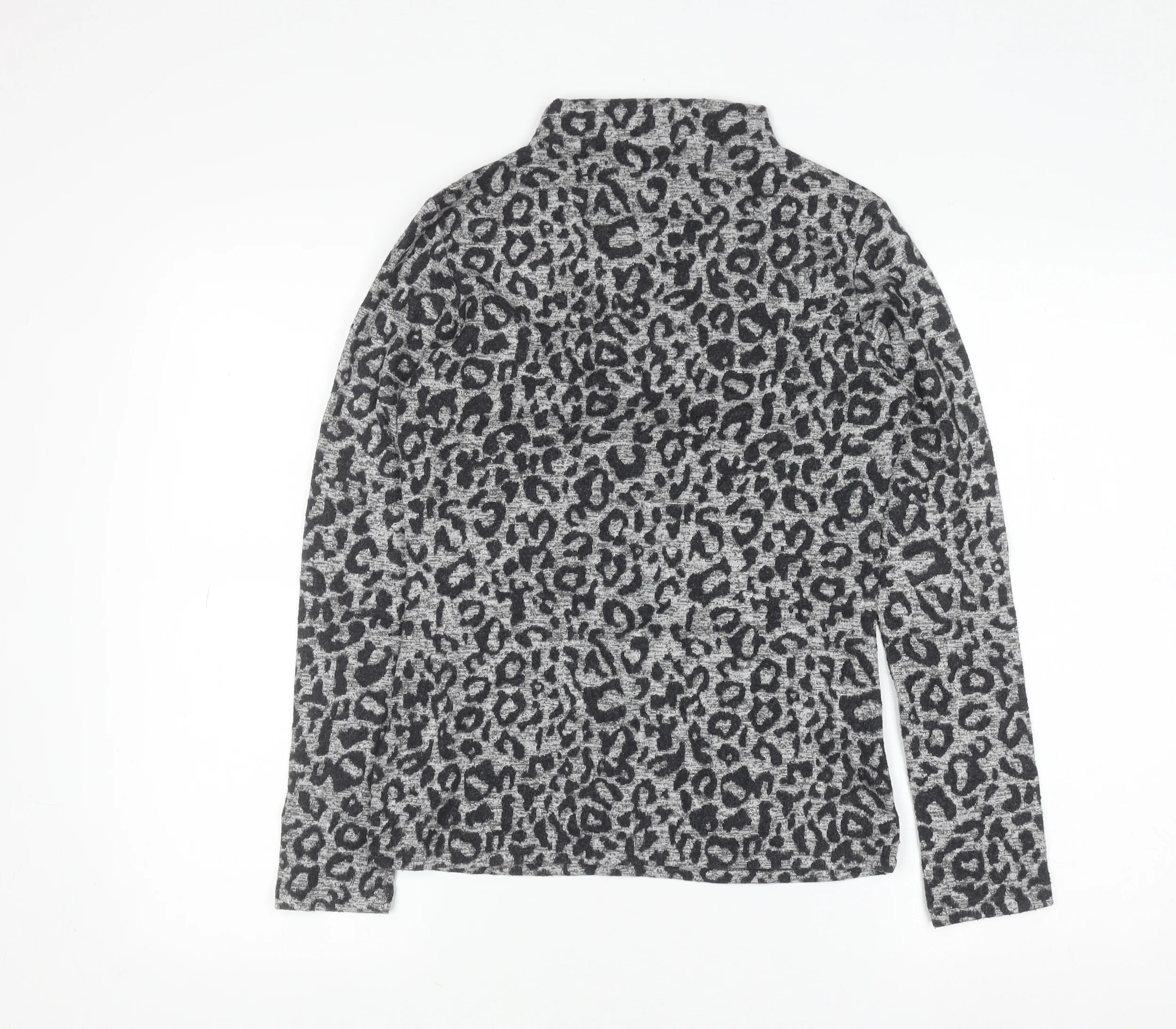 Oasis Women’s Grey Leopard Print Roll Neck Long Sleeve Top Size M - Image 3