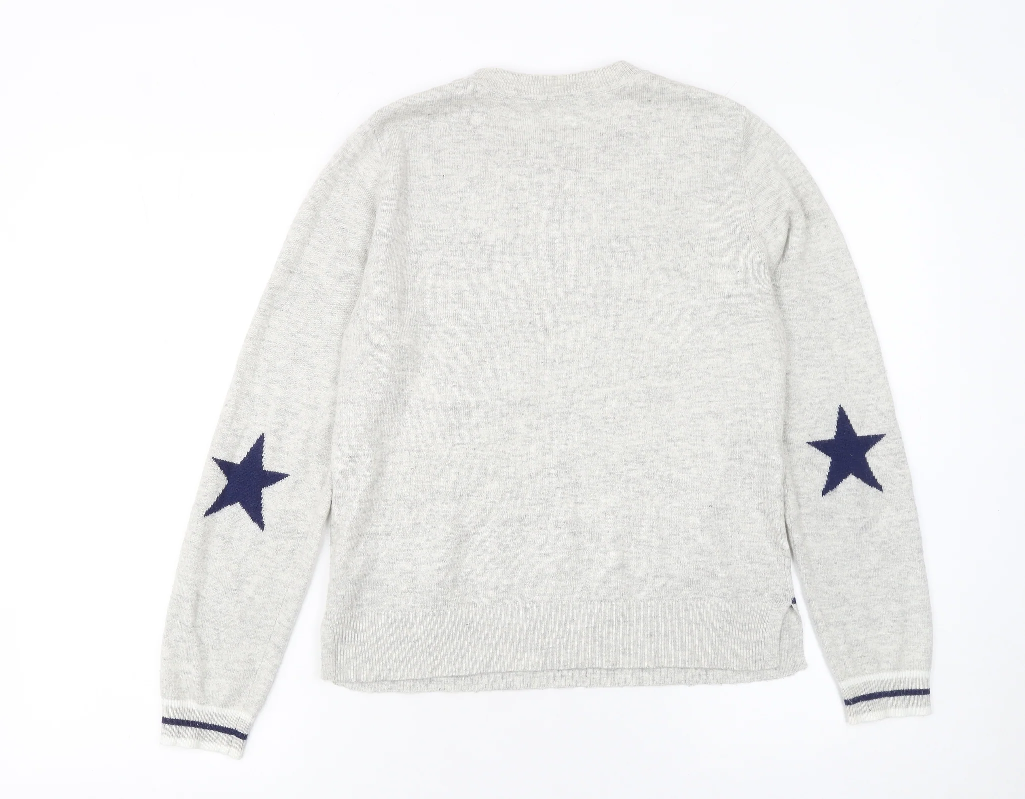 Oasis Women’s Grey Striped Star Jumper Size M Crew Neck Pullover - Image 3